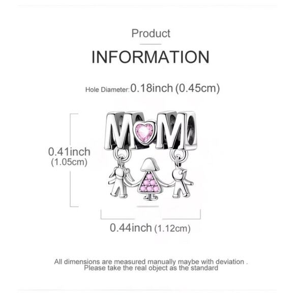 Pendant Charms 925 Sterling Silver Bead For DIY Bracelet Charms For Moms Gifts - Picture 2 of 2